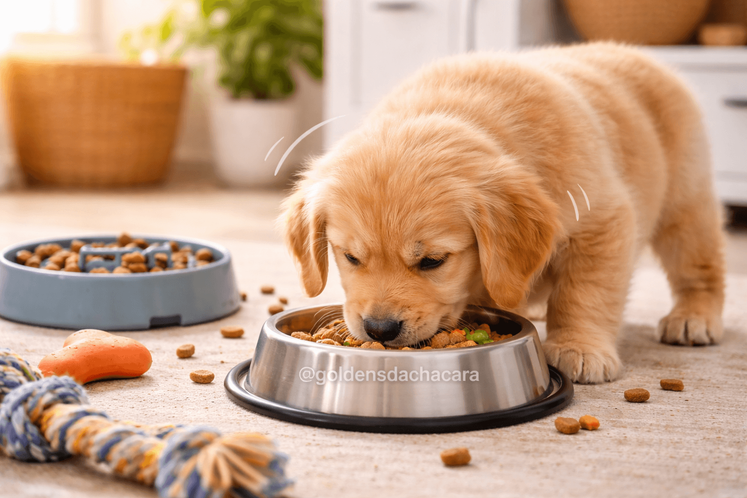 Filhote de Golden com ansiedade na comida: como ensinar a comer com calma